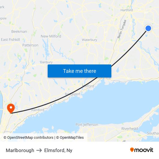 Marlborough to Elmsford, Ny map