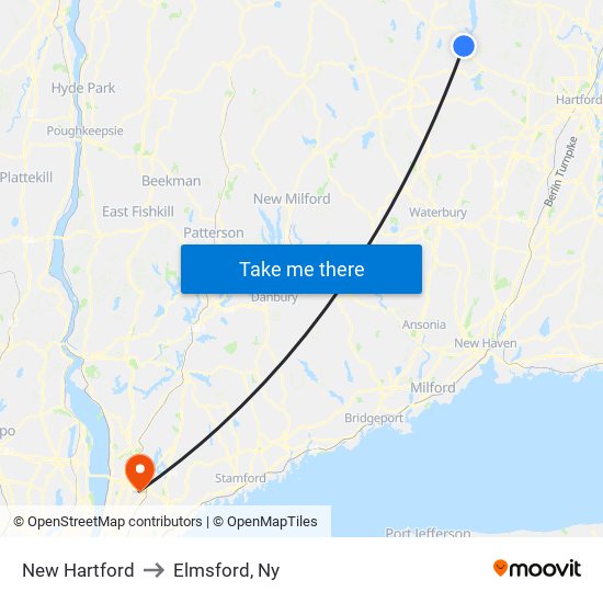 New Hartford to Elmsford, Ny map