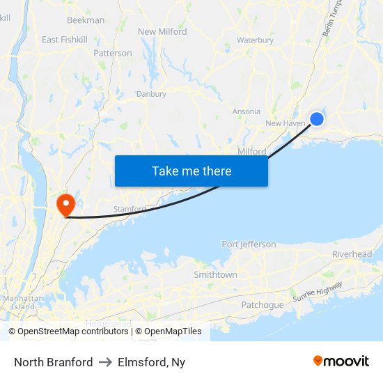 North Branford to Elmsford, Ny map