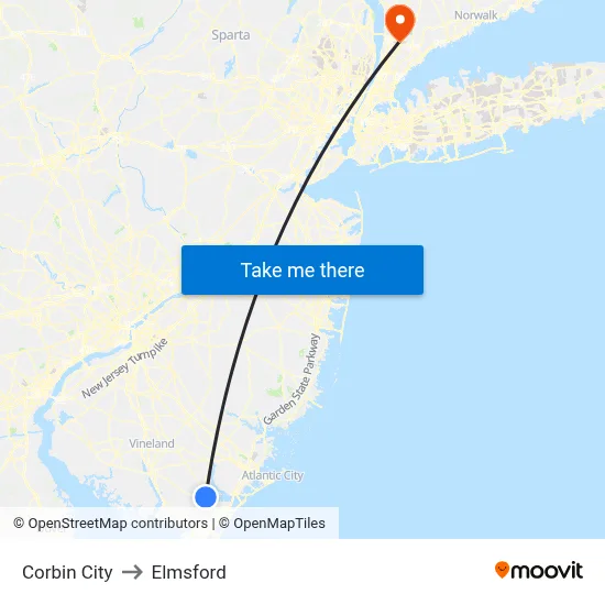 Corbin City to Elmsford map