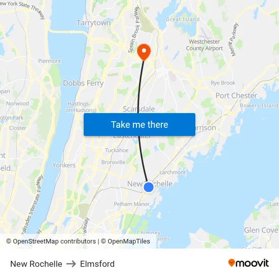 New Rochelle to Elmsford map