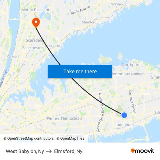 West Babylon, Ny to Elmsford, Ny map