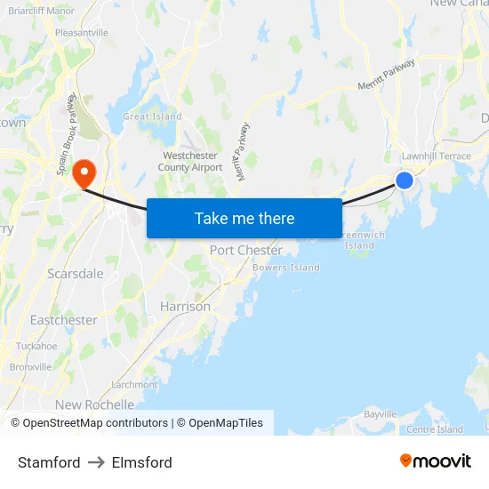 Stamford to Elmsford map