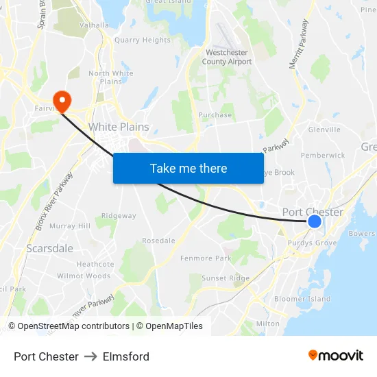 Port Chester to Elmsford map