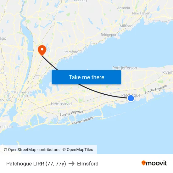 Patchogue LIRR (77, 77y) to Elmsford map