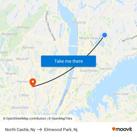 North Castle, Ny to Elmwood Park, Nj map