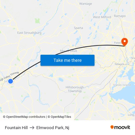 Fountain Hill to Elmwood Park, Nj map