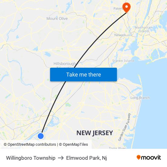 Willingboro Township to Elmwood Park, Nj map