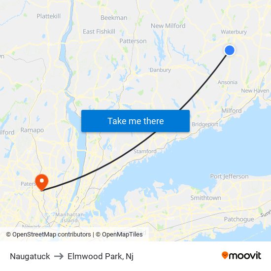 Naugatuck to Elmwood Park, Nj map