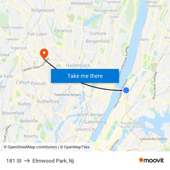 181 St to Elmwood Park, Nj map