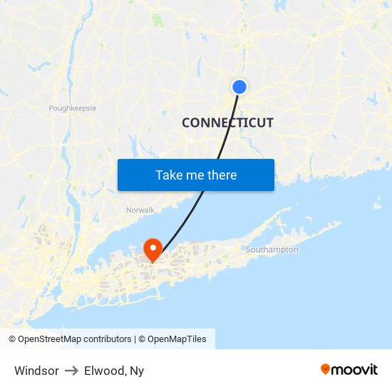 Windsor to Elwood, Ny map