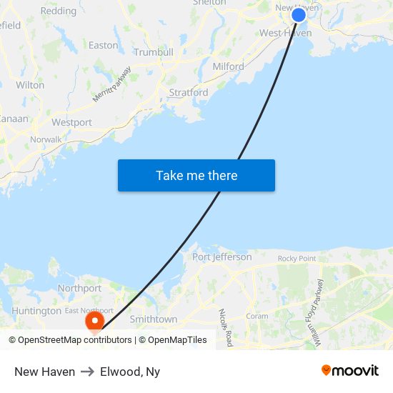 New Haven to Elwood, Ny map