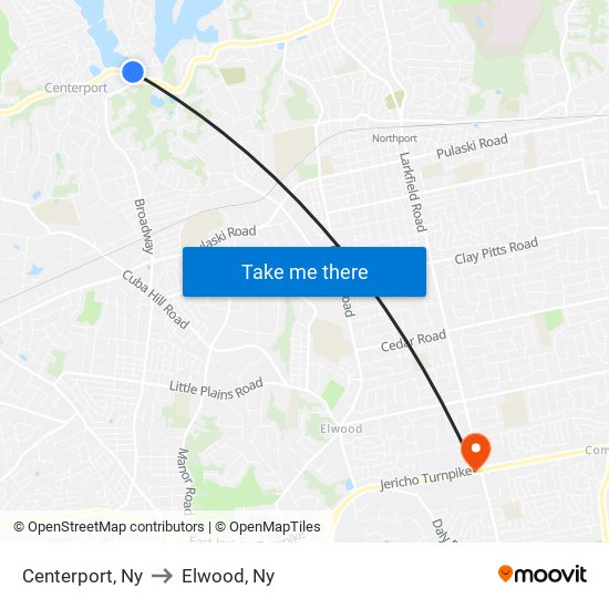 Centerport, Ny to Elwood, Ny map