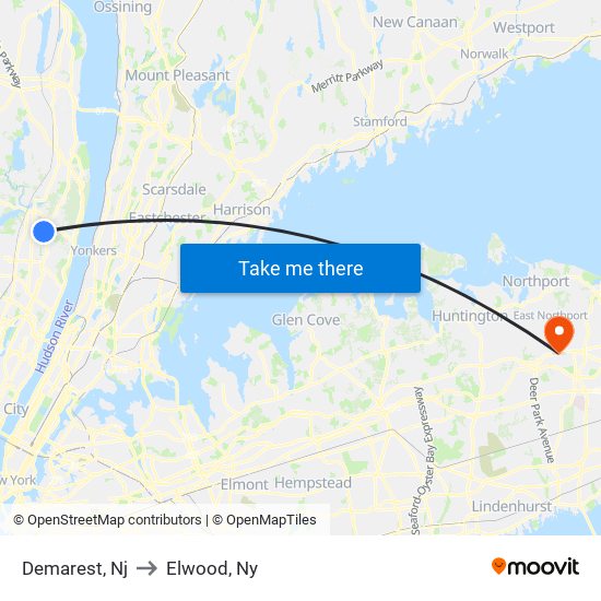 Demarest, Nj to Elwood, Ny map