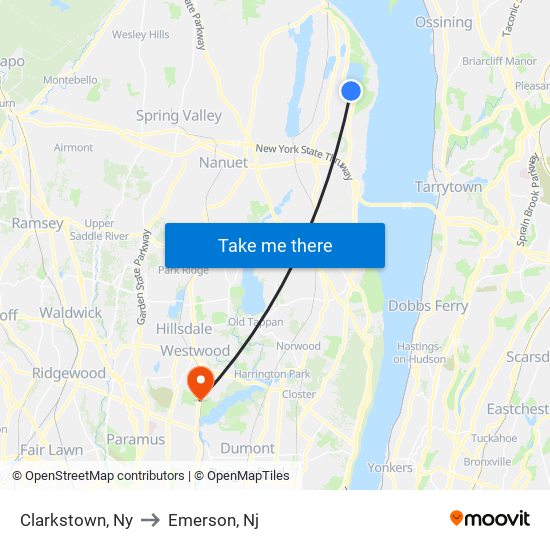 Clarkstown, Ny to Emerson, Nj map