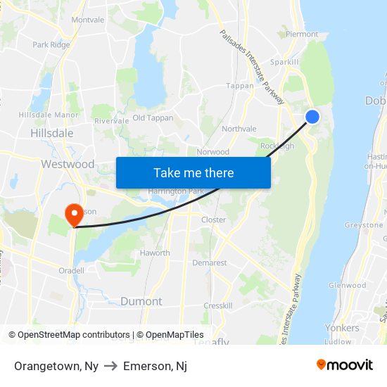 Orangetown, Ny to Emerson, Nj map