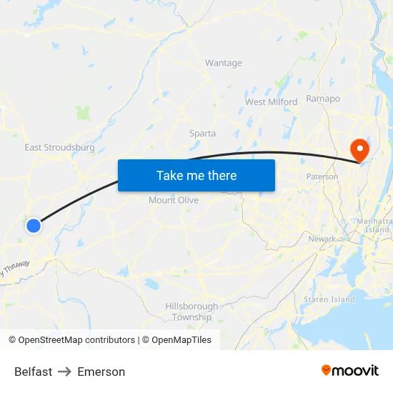 Belfast to Emerson map