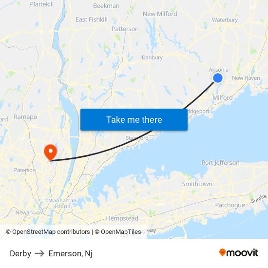 Derby to Emerson, Nj map