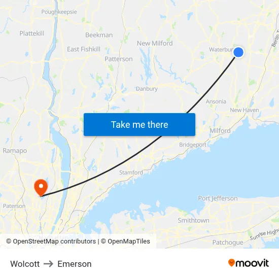 Wolcott to Emerson map