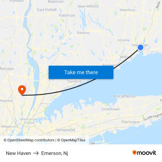 New Haven to Emerson, Nj map