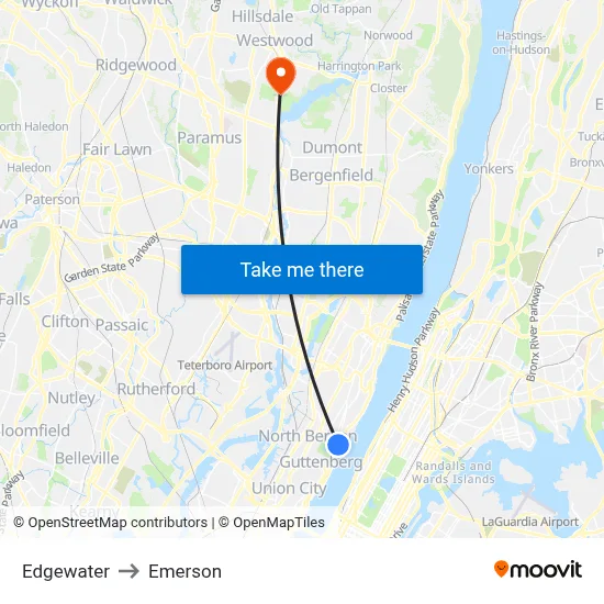 Edgewater to Emerson map