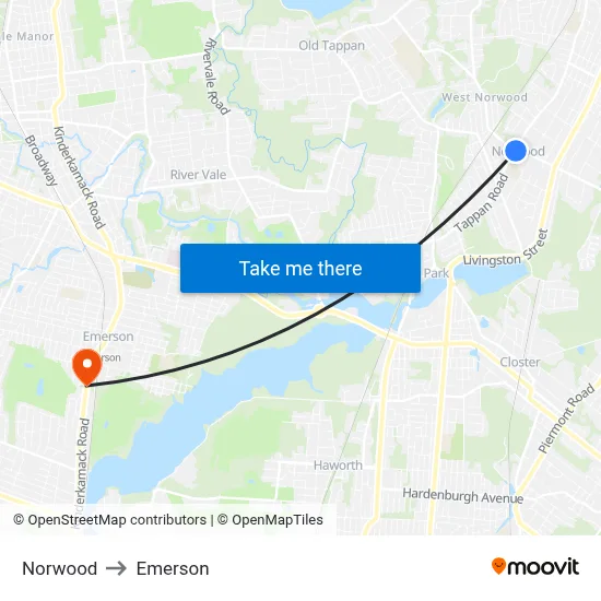 Norwood to Emerson map