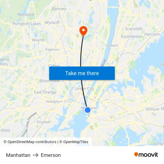 Manhattan to Emerson map
