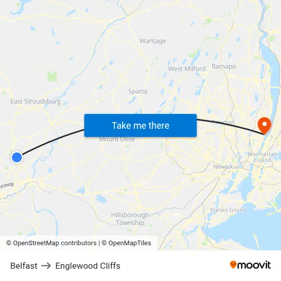Belfast to Englewood Cliffs map