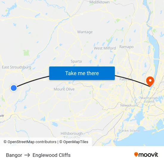 Bangor to Englewood Cliffs map
