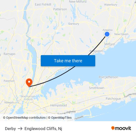 Derby to Englewood Cliffs, Nj map