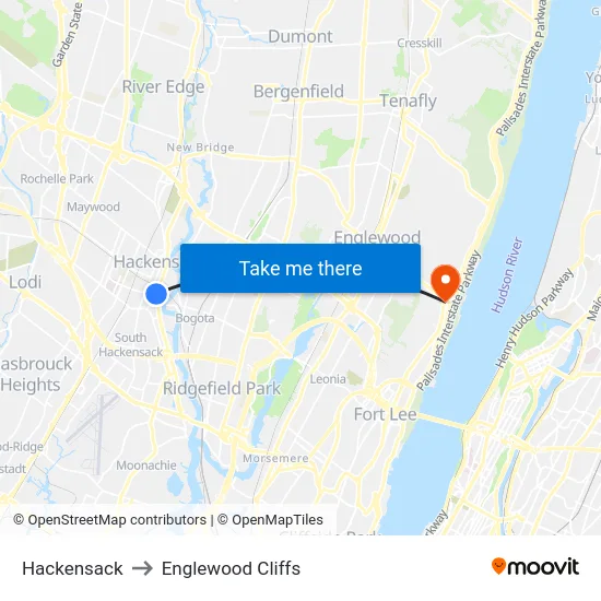Hackensack to Englewood Cliffs map