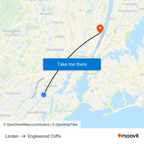 Linden to Englewood Cliffs map