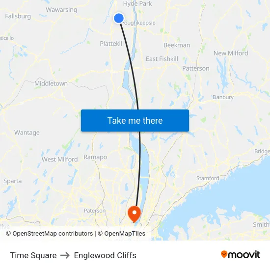 Time Square to Englewood Cliffs map