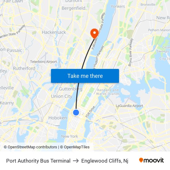 Port Authority Bus Terminal to Englewood Cliffs, Nj map