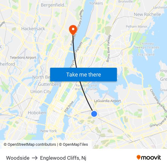 Woodside to Englewood Cliffs, Nj map