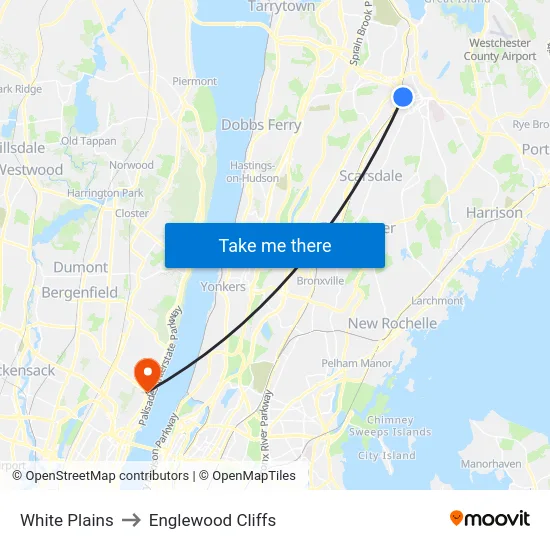 White Plains to Englewood Cliffs map