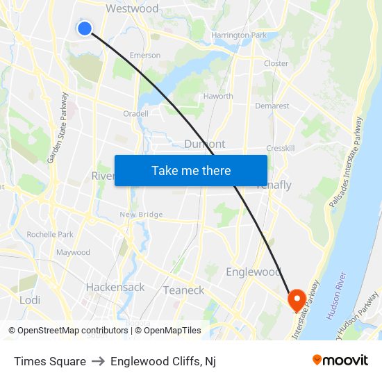 Times Square to Englewood Cliffs, Nj map