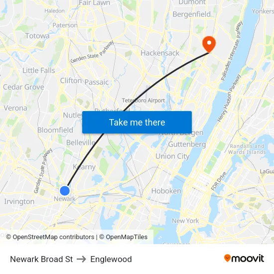 Newark Broad St to Englewood map