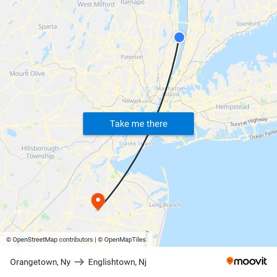 Orangetown, Ny to Englishtown, Nj map