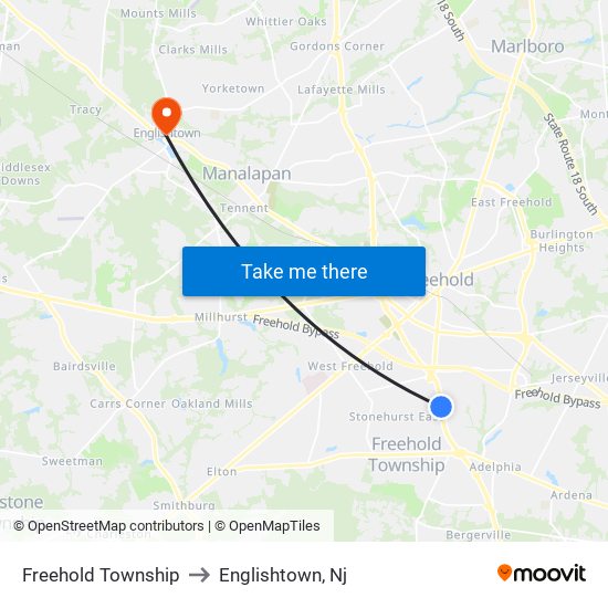 Freehold Township to Englishtown, Nj map