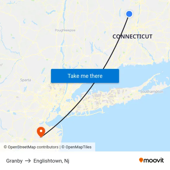 Granby to Englishtown, Nj map