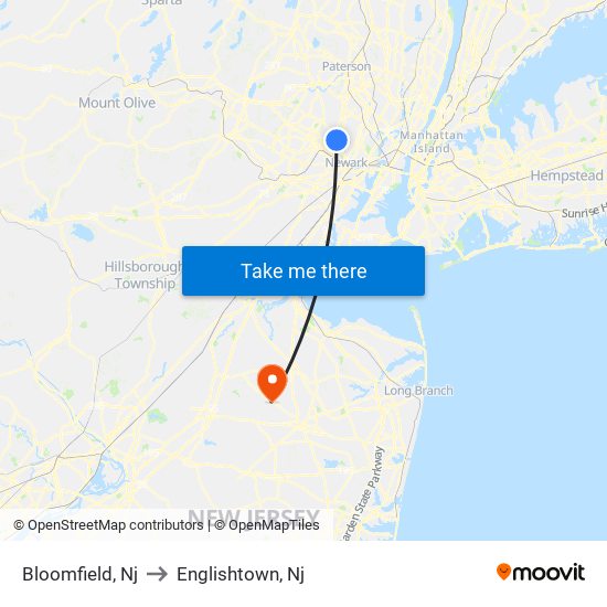 Bloomfield, Nj to Englishtown, Nj map