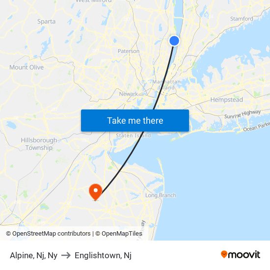 Alpine, Nj, Ny to Englishtown, Nj map