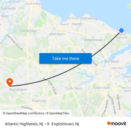 Atlantic Highlands, Nj to Englishtown, Nj map