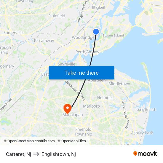 Carteret, Nj to Englishtown, Nj map