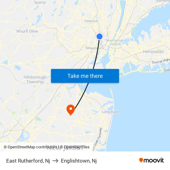 East Rutherford, Nj to Englishtown, Nj map