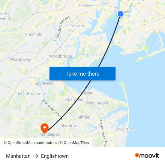 Manhattan to Englishtown map