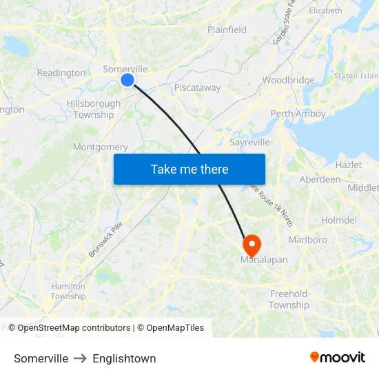 Somerville to Englishtown map