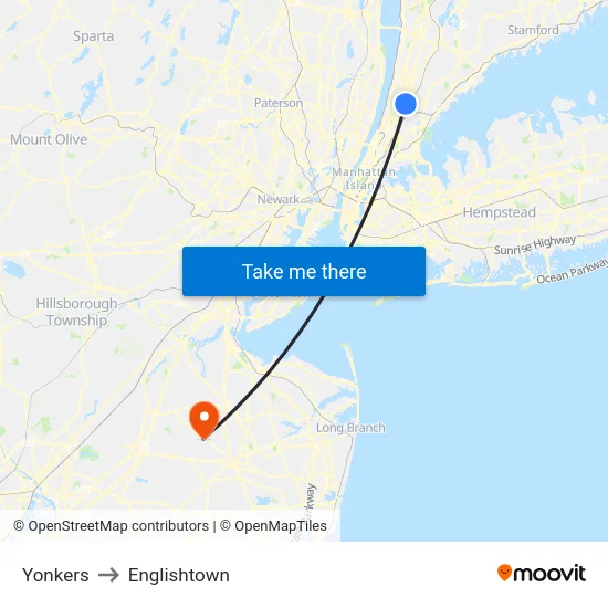 Yonkers to Englishtown map