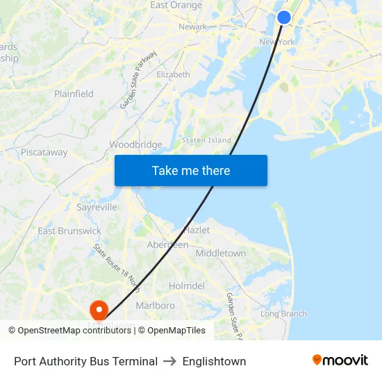 Port Authority Bus Terminal to Englishtown map